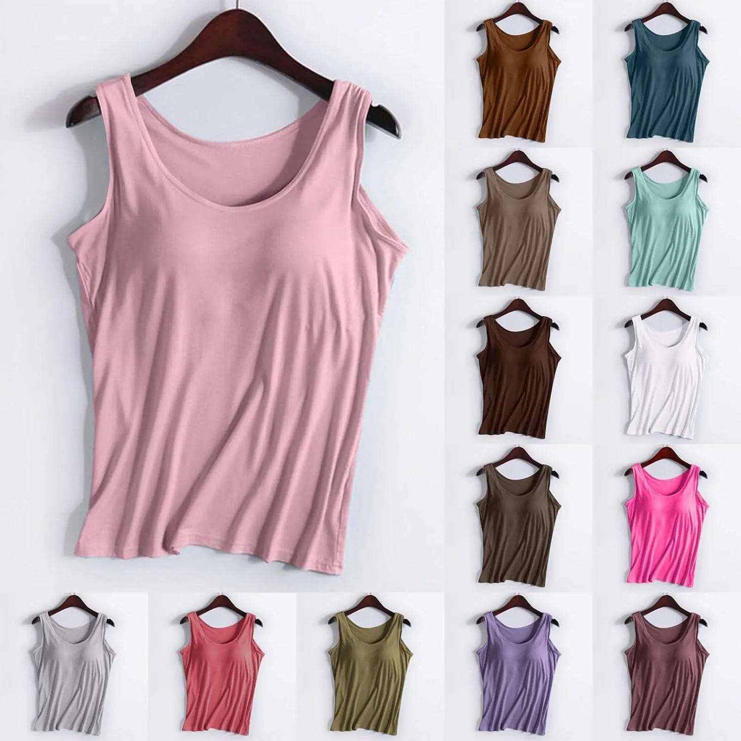 Womens Tank Tops with Built in Bra Basic Workout Camisole Top 2025 Scoop Neck Sleeveless Padded Undershirts