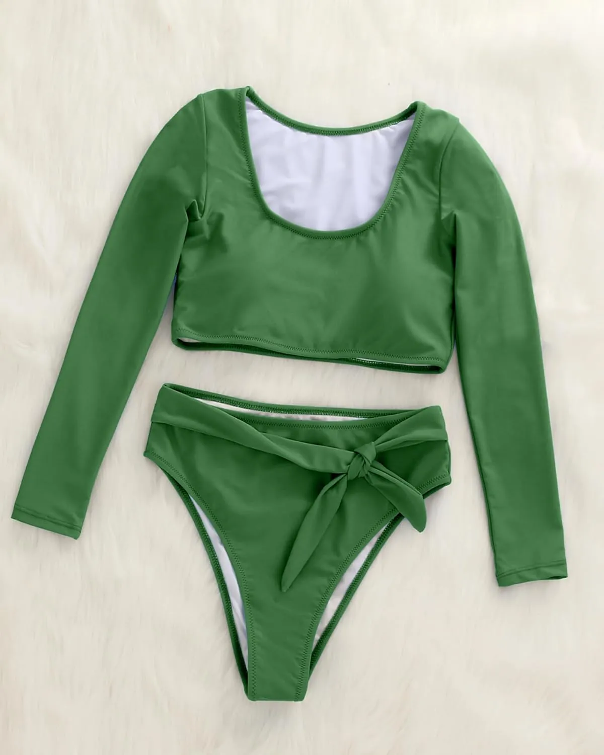Womens Two Piece Swimsuits High Waisted Bikini Set Rash Guard Bathing Suit Long Sleeve Swimwear Crop Top Teen Girls