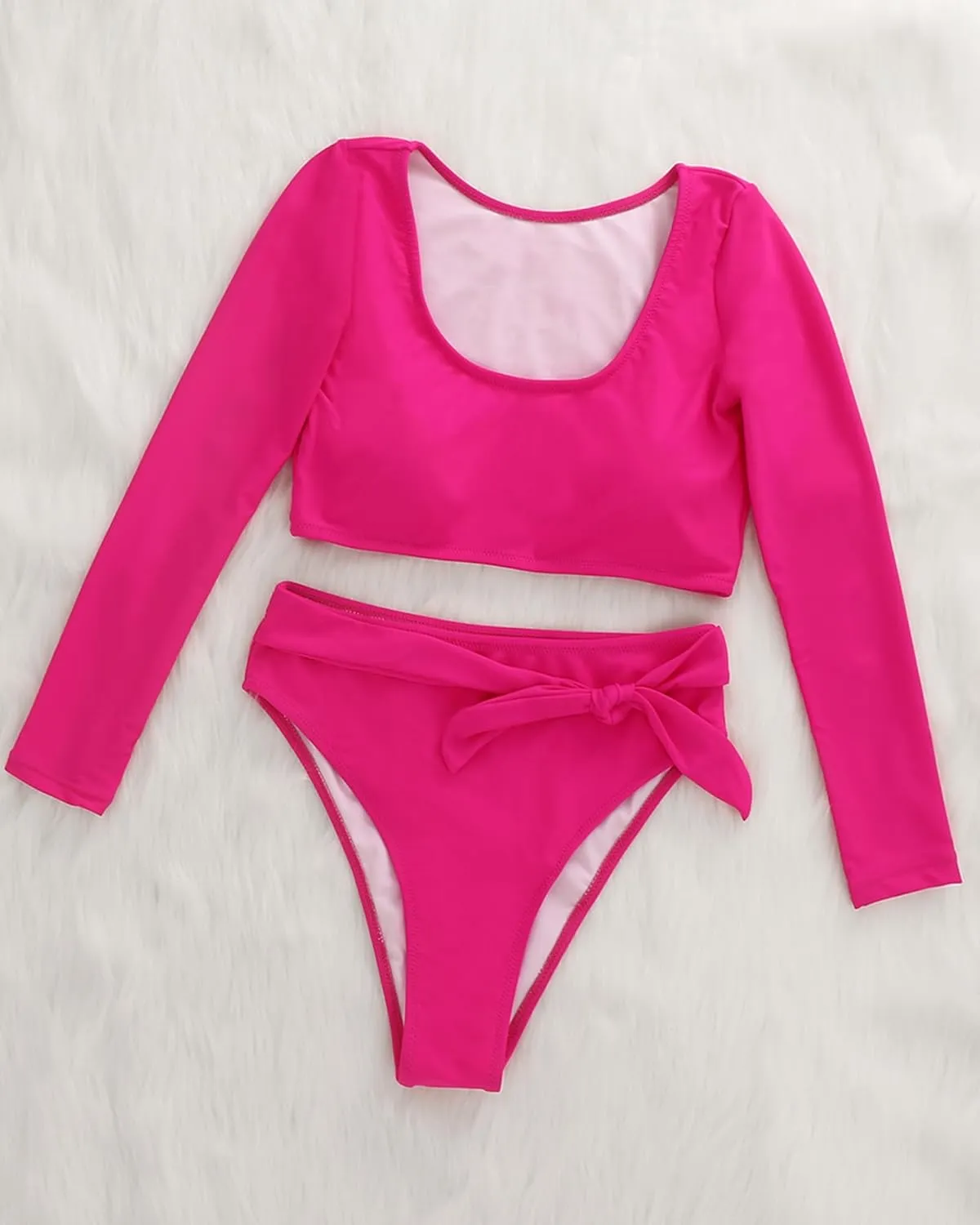 Womens Two Piece Swimsuits High Waisted Bikini Set Rash Guard Bathing Suit Long Sleeve Swimwear Crop Top Teen Girls