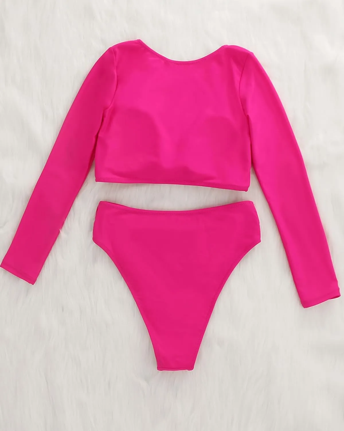 Womens Two Piece Swimsuits High Waisted Bikini Set Rash Guard Bathing Suit Long Sleeve Swimwear Crop Top Teen Girls