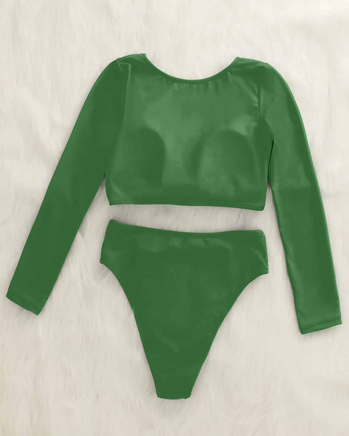 Womens Two Piece Swimsuits High Waisted Bikini Set Rash Guard Bathing Suit Long Sleeve Swimwear Crop Top Teen Girls