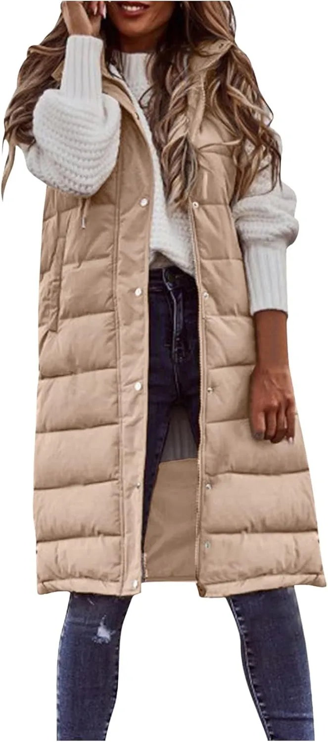 Womens Vests Outerwear Jacket Hooded Windproof Winter Coat with Recycled Insulation Down Jacket Coats with Pockets