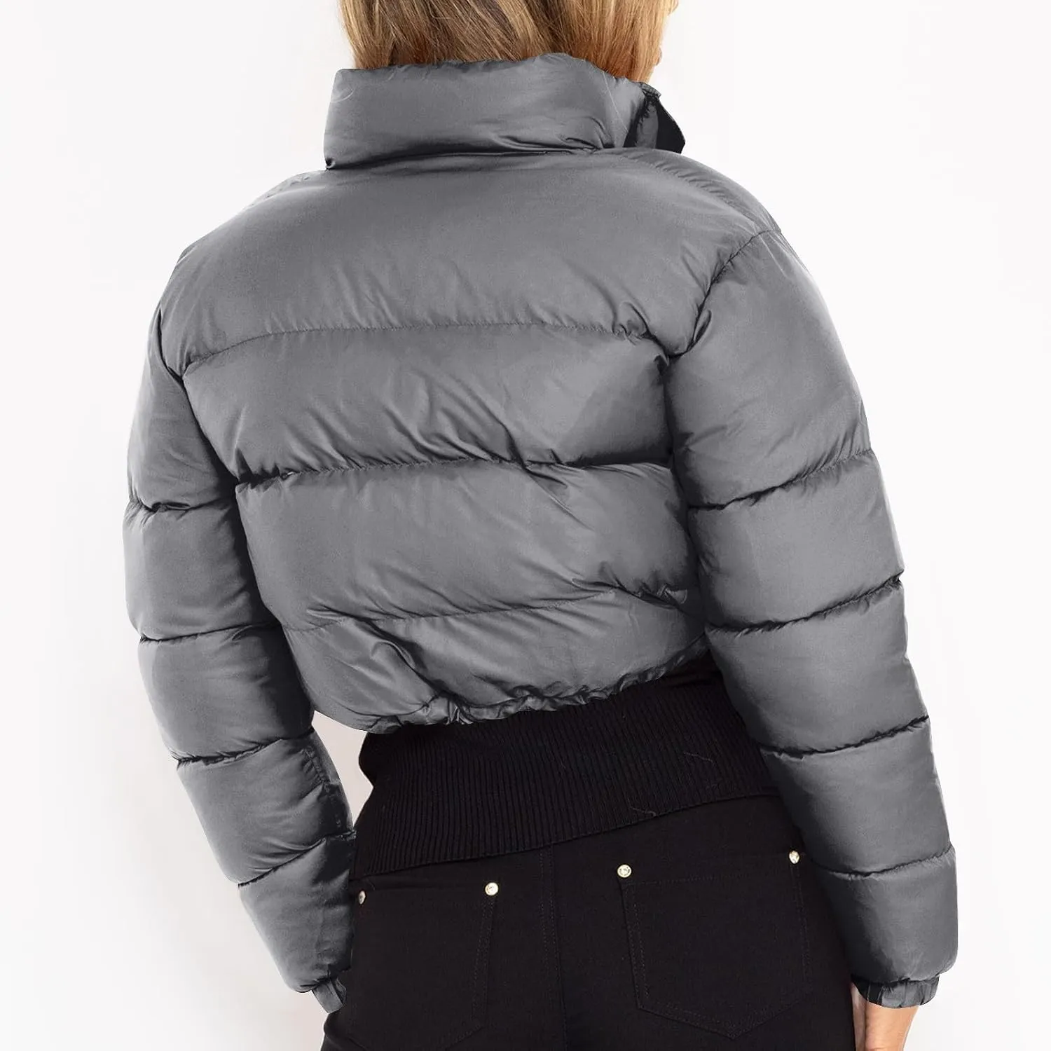Womens Winter Short Coats Turtleneck Puffer Jackets Sexy Crop Casual Solid Color Padded Wadded Down Coat Top