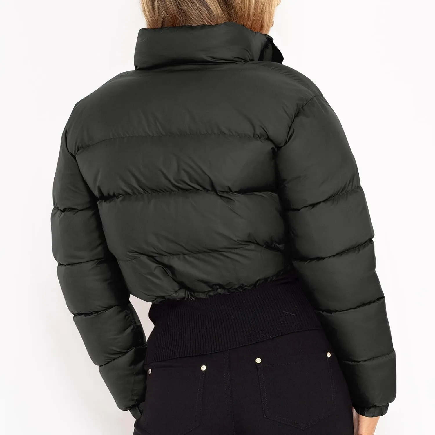 Womens Winter Short Coats Turtleneck Puffer Jackets Sexy Crop Casual Solid Color Padded Wadded Down Coat Top