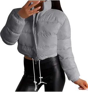 Womens Winter Short Coats Turtleneck Puffer Jackets Sexy Crop Casual Solid Color Padded Wadded Down Coat Top