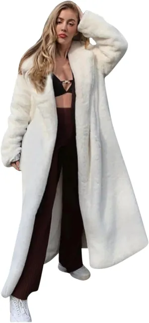 Womens Winter Trendy Overcoat Warm Thicken Cardigan Coats Long Oversized Faux Fur Coat Solid Plain Wrap Bathrobe