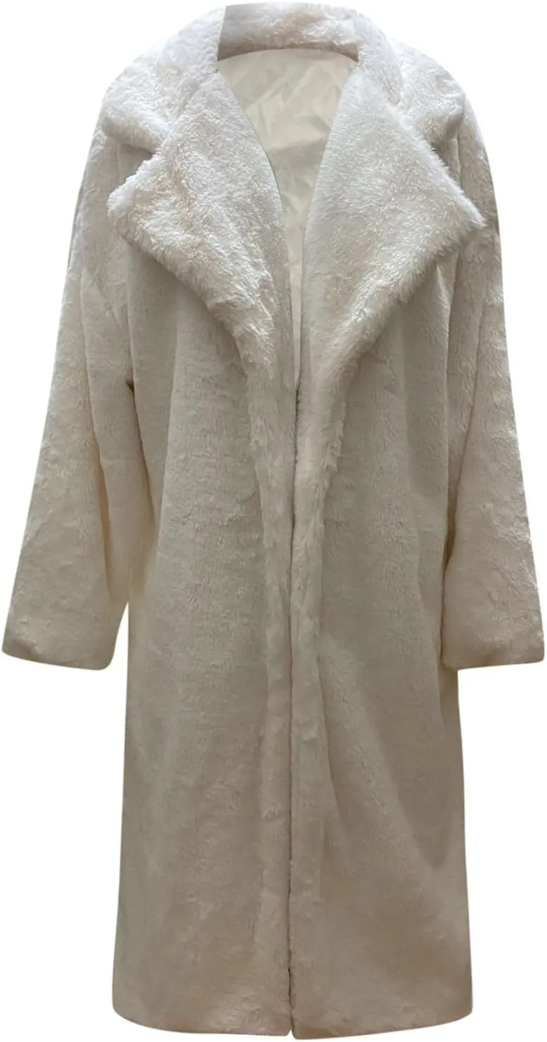 Womens Winter Trendy Overcoat Warm Thicken Cardigan Coats Long Oversized Faux Fur Coat Solid Plain Wrap Bathrobe