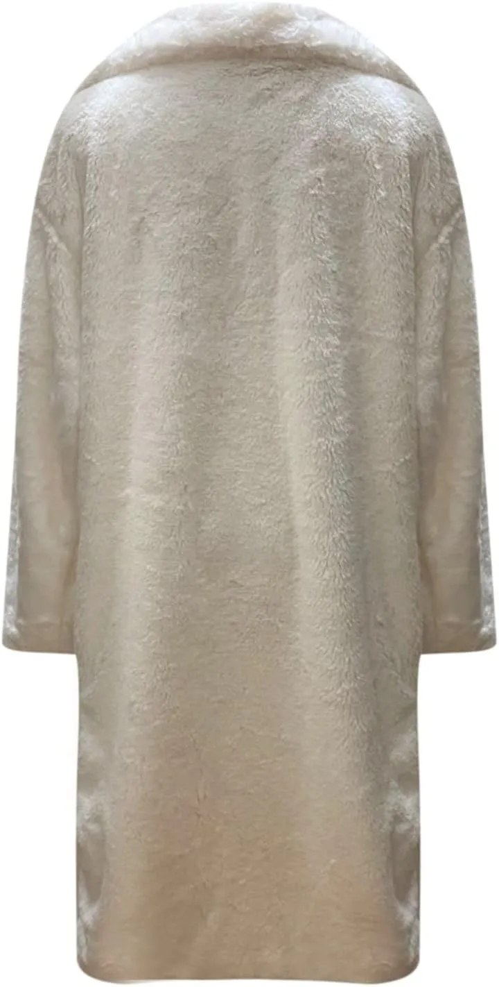 Womens Winter Trendy Overcoat Warm Thicken Cardigan Coats Long Oversized Faux Fur Coat Solid Plain Wrap Bathrobe