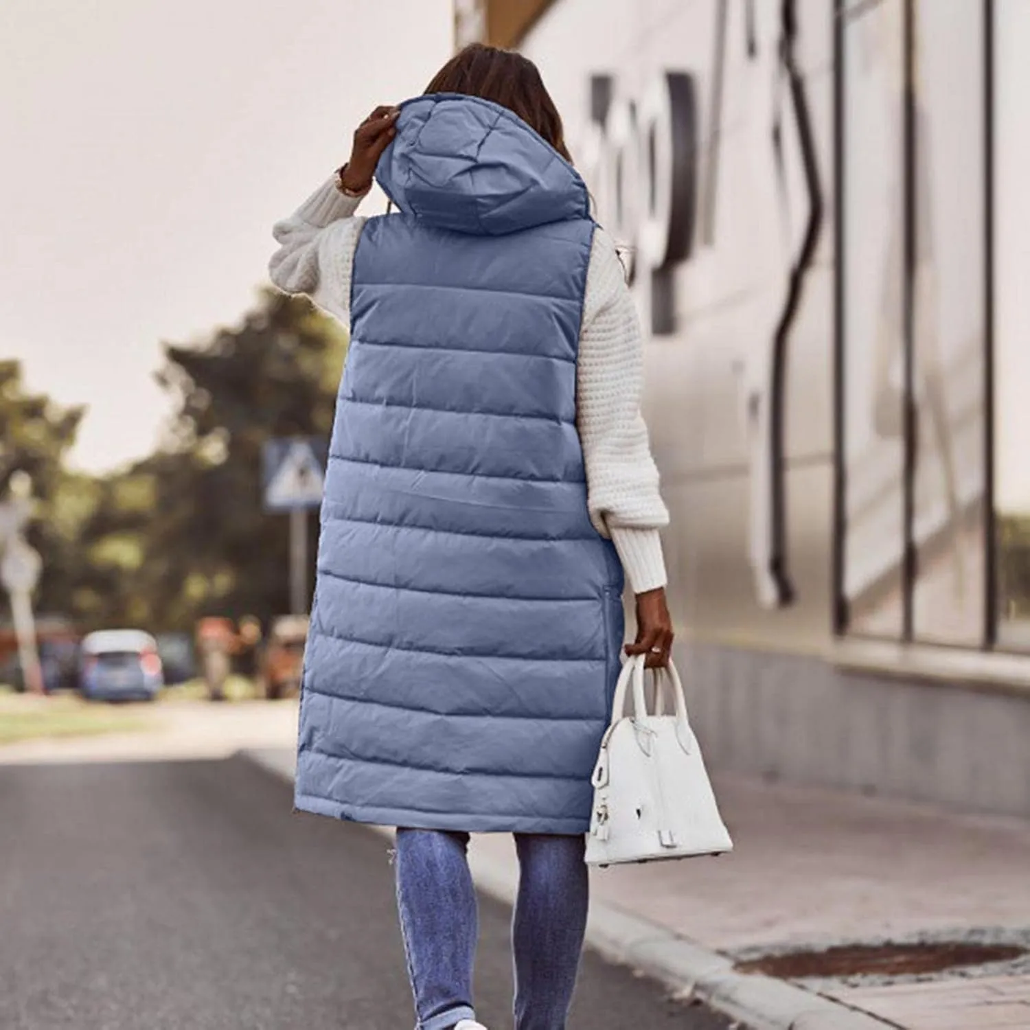 Women's Winter Warm Long Puffer Vest Padded Sleeveless Hooded Jackets Puffy Coats Outerwear Vests with Pockets