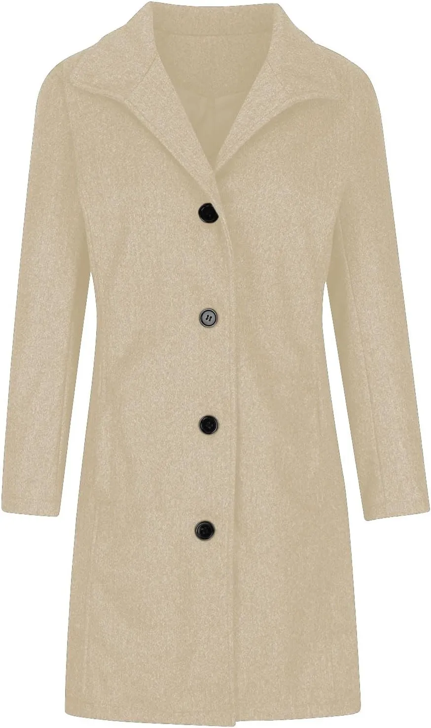 Women's Wool Blend Trench Coat Casual Single Breasted Pea Coat Thicken Stand Collar Mid Long Overcoat with Pocket