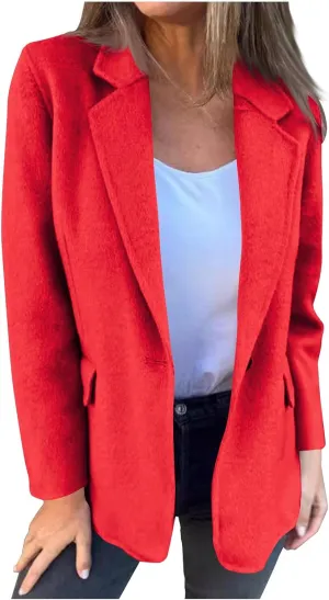 Women's Woolen Suit Jackets Plus Size Fashion Notch Lapel Long Sleeves Trench Coat Winter Warm Blazer Windbreaker