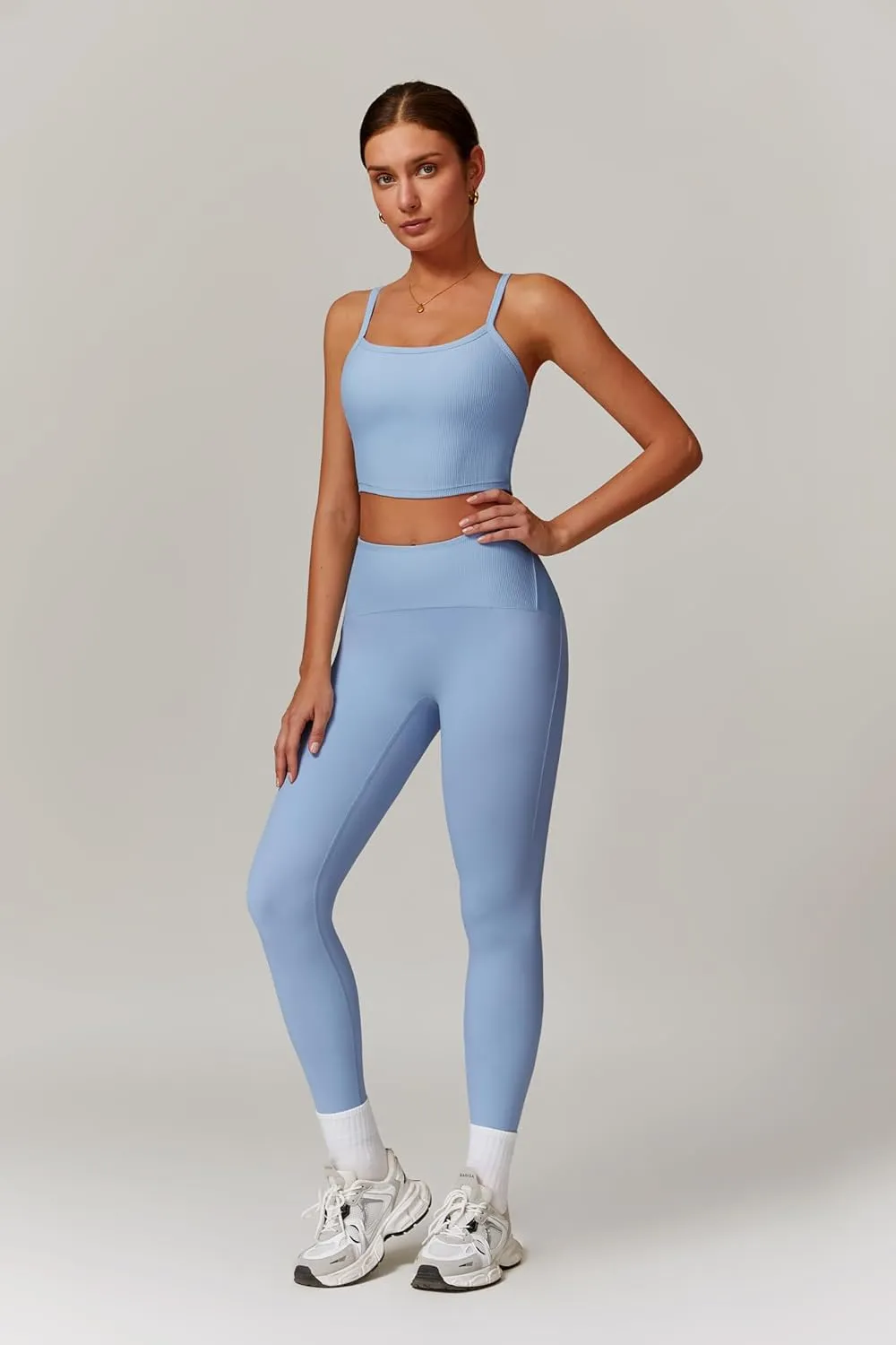 Womens Workout Sets 2 Piece Cross Back Tank Top Matching High Waist Leggings Sets Gym Outfits Work Out Clothes