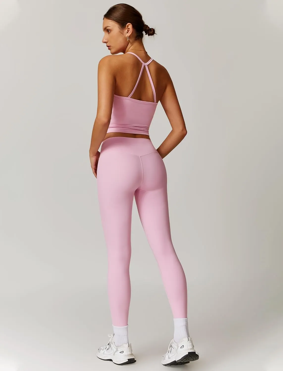 Womens Workout Sets Two Piece Cross Back Tank Top Matching High Waist Leggings Sets Gym Outfits Work Out Clothes