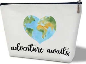 World Map Makeup Bag - Adventure Awaits, Cosmetic Bag for Women Large Capacity Cosmetic Bag Appreciation Gift for Family, friends, Travel Accessories Organizer Storage Makeup Bag With Zipper