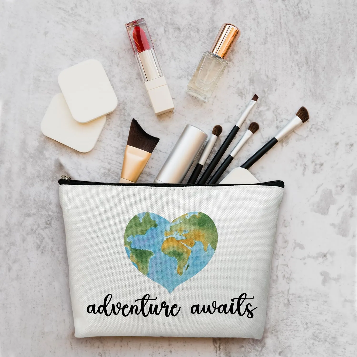 World Map Makeup Bag - Adventure Awaits, Cosmetic Bag for Women Large Capacity Cosmetic Bag Appreciation Gift for Family, friends, Travel Accessories Organizer Storage Makeup Bag With Zipper