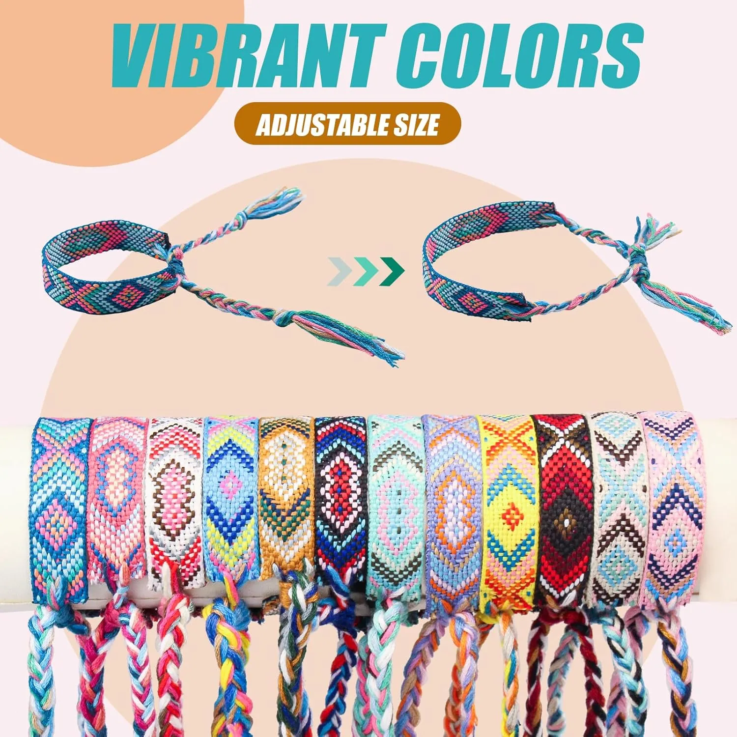 Woven Friendship Bracelets Adjustable Braided Bracelets Handmade Colorful Adjustable String Bracelets with a Sliding Knot Closure for Women