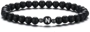 XIA YAN 6mm Black Onyx and White Howlite Handmade Letter Beads Bracelets for Women Men Initial Bracelets Gifts for Women (Couples Bracelets,Friendship Bracelets)