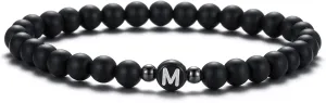 XIA YAN 6mm Black Onyx and White Howlite Handmade Letter Beads Bracelets for Women Men Initial Bracelets Gifts for Women (Couples Bracelets,Friendship Bracelets)
