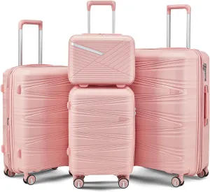 Yoglad Luggage Sets Four piece Expandable Hard Shell Lightweight Durable Suitcase sets Spinner Wheels Suitcase with TSA Lock (14 20 24 28 Inch) (Pink)