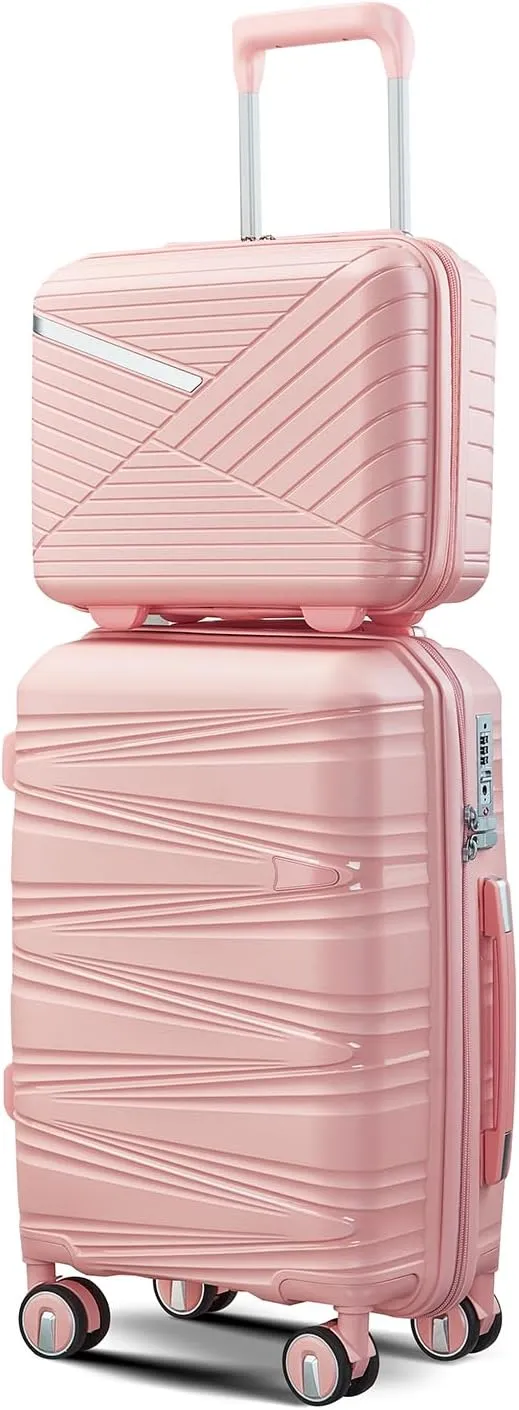 Yoglad Luggage Sets Four piece Expandable Hard Shell Lightweight Durable Suitcase sets Spinner Wheels Suitcase with TSA Lock (14 20 24 28 Inch) (Pink)