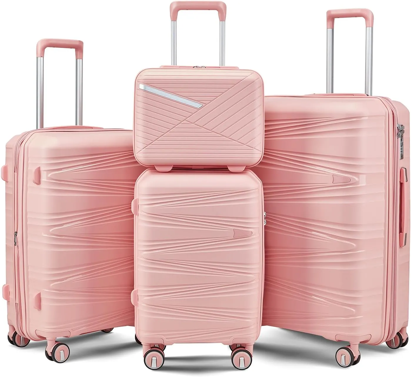 Yoglad Luggage Sets Four piece Expandable Hard Shell Lightweight Durable Suitcase sets Spinner Wheels Suitcase with TSA Lock (14 20 24 28 Inch) (Pink)