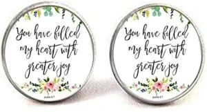 You Have Filled My Heart Psalm 4 7 Floral Charm Cufflinks Bible Verse Jewelry Gifts Friends Gift Vintage Art Photo Jewelry Handmade Jewelry
