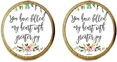You Have Filled My Heart Psalm 4 7 Floral Charm Cufflinks Bible Verse Jewelry Gifts Friends Gift Vintage Art Photo Jewelry Handmade Jewelry
