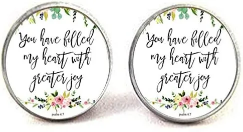You Have Filled My Heart Psalm 4 7 Floral Charm Cufflinks Bible Verse Jewelry Gifts Friends Gift Vintage Art Photo Jewelry Handmade Jewelry