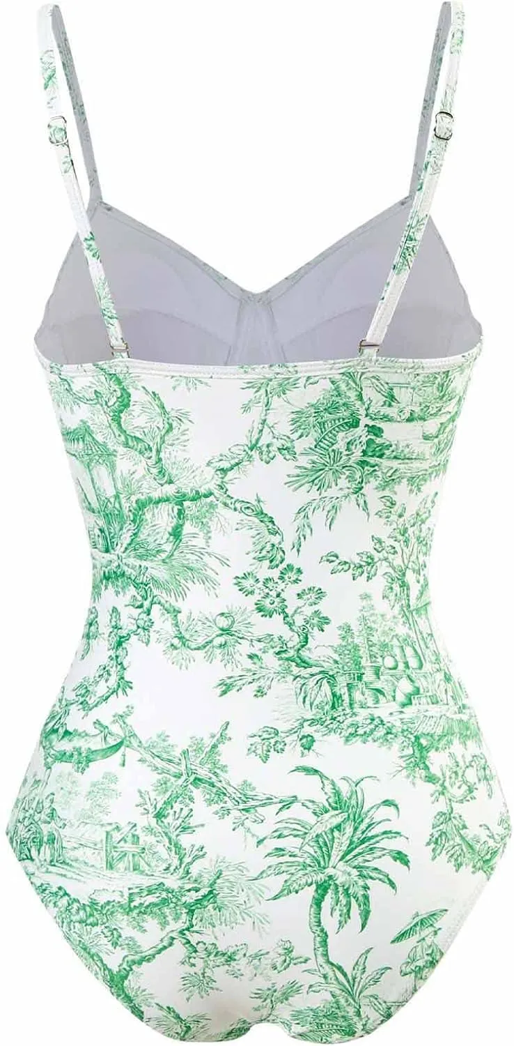 ZDRZK Sexy One Piece Swimsuit for Women with Matching Cover Ups Sarong Retro Floral Print Bikini Set Two Piece Bathing Suit