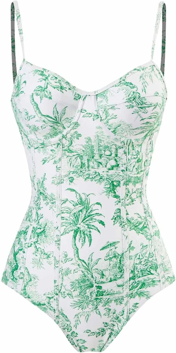 ZDRZK Sexy One Piece Swimsuit for Women with Matching Cover Ups Sarong Retro Floral Print Bikini Set Two Piece Bathing Suit