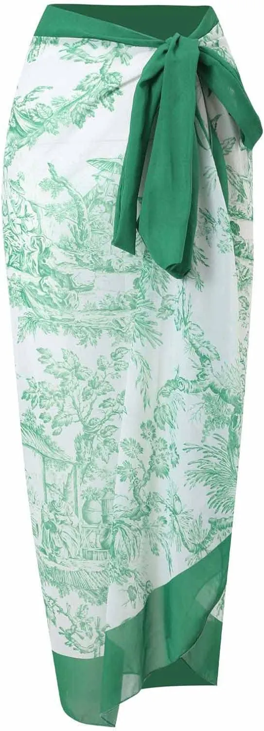 ZDRZK Sexy One Piece Swimsuit for Women with Matching Cover Ups Sarong Retro Floral Print Bikini Set Two Piece Bathing Suit