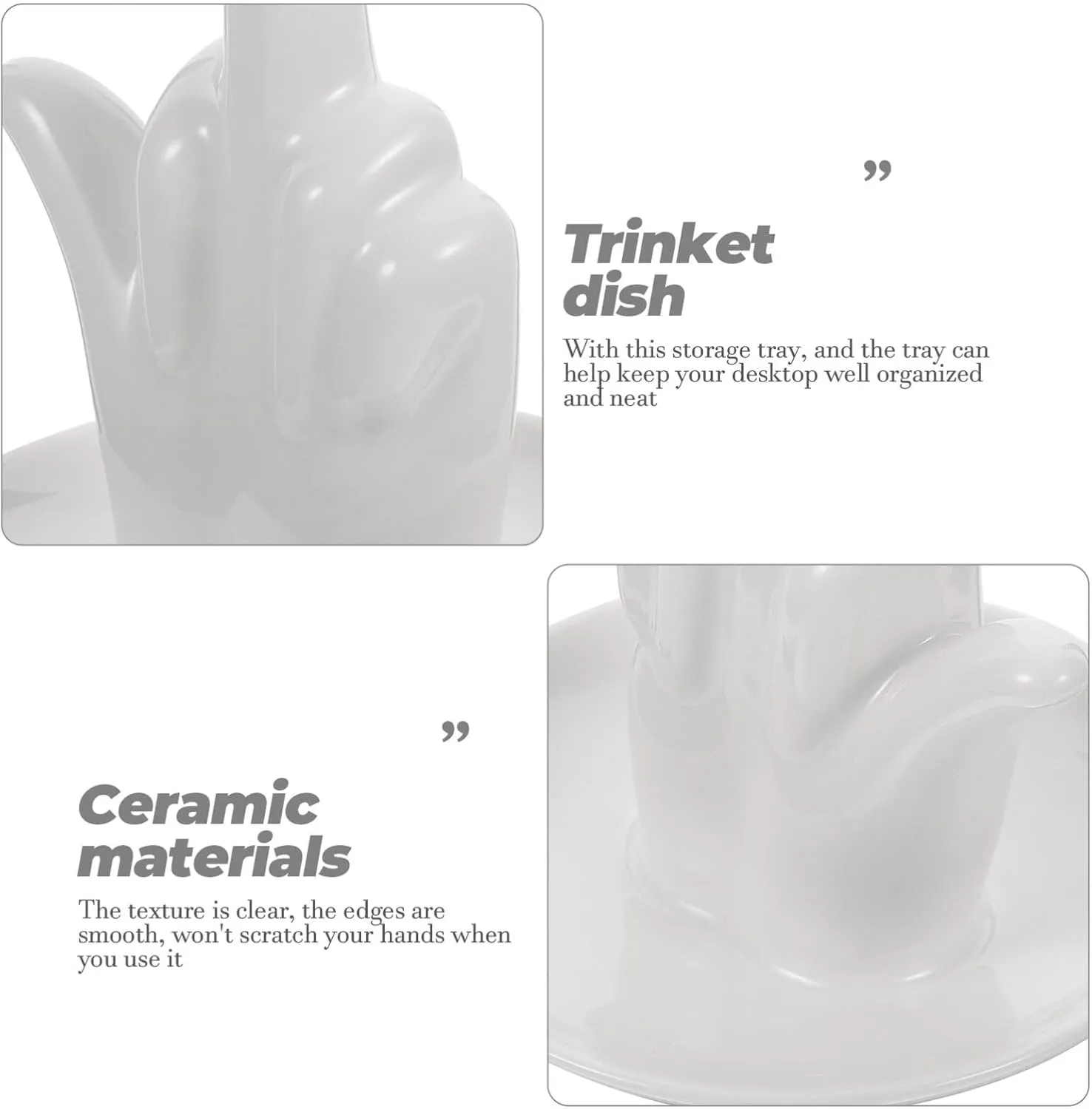Zerodeko Hand Ring Holder Dish Jewelry Holder Finger Jewelry Tray Ceramic Trinket Dish Funny Jewelry Display Stand Earrings Necklace Organizer for Wedding White