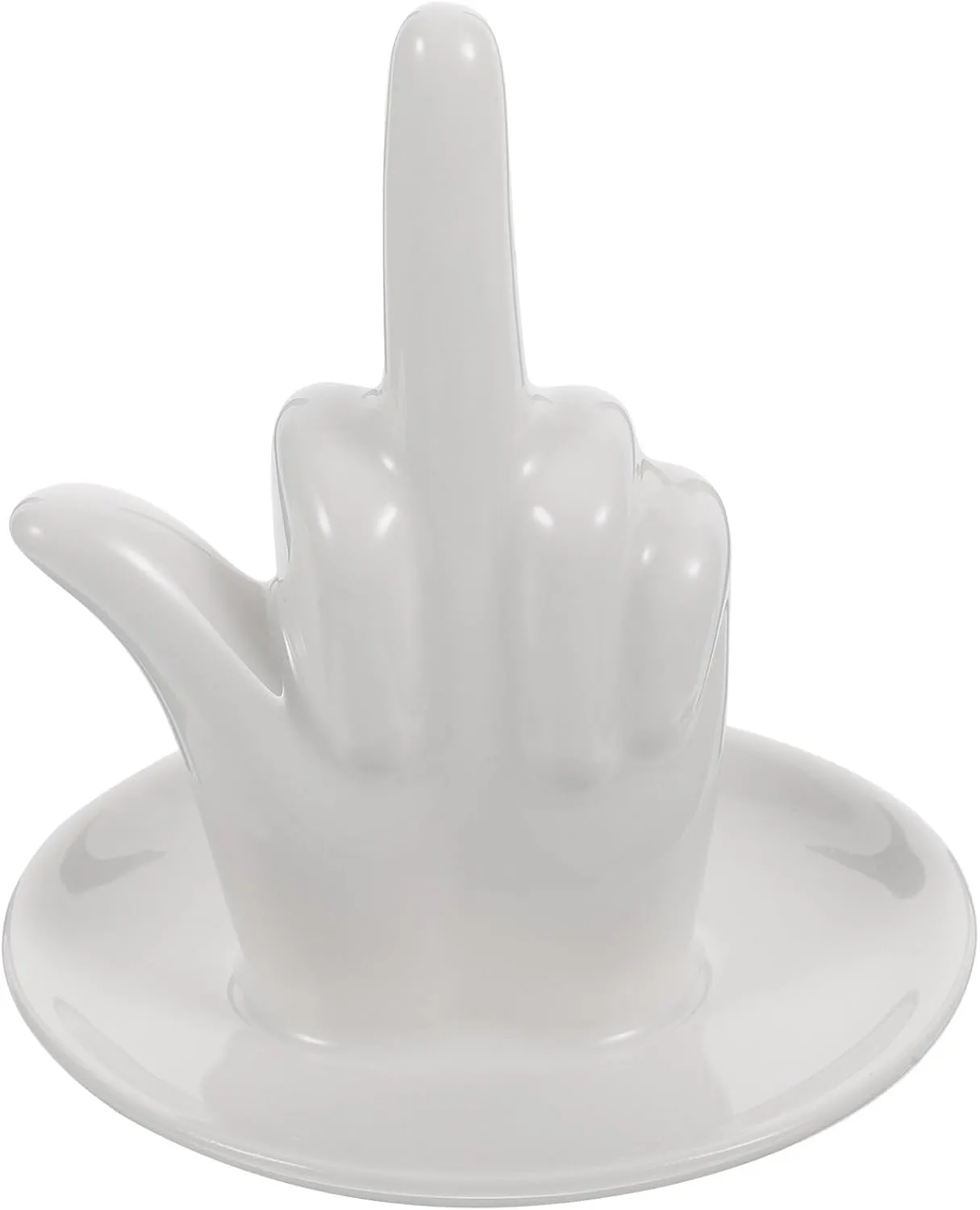 Zerodeko Hand Ring Holder Dish Jewelry Holder Finger Jewelry Tray Ceramic Trinket Dish Funny Jewelry Display Stand Earrings Necklace Organizer for Wedding White