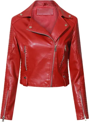 Zip Leather Jackets for Women Motorcycle Faux PU Moto Biker Outwear Coat Lapel Collar Motor Biker Short Coat Jacket