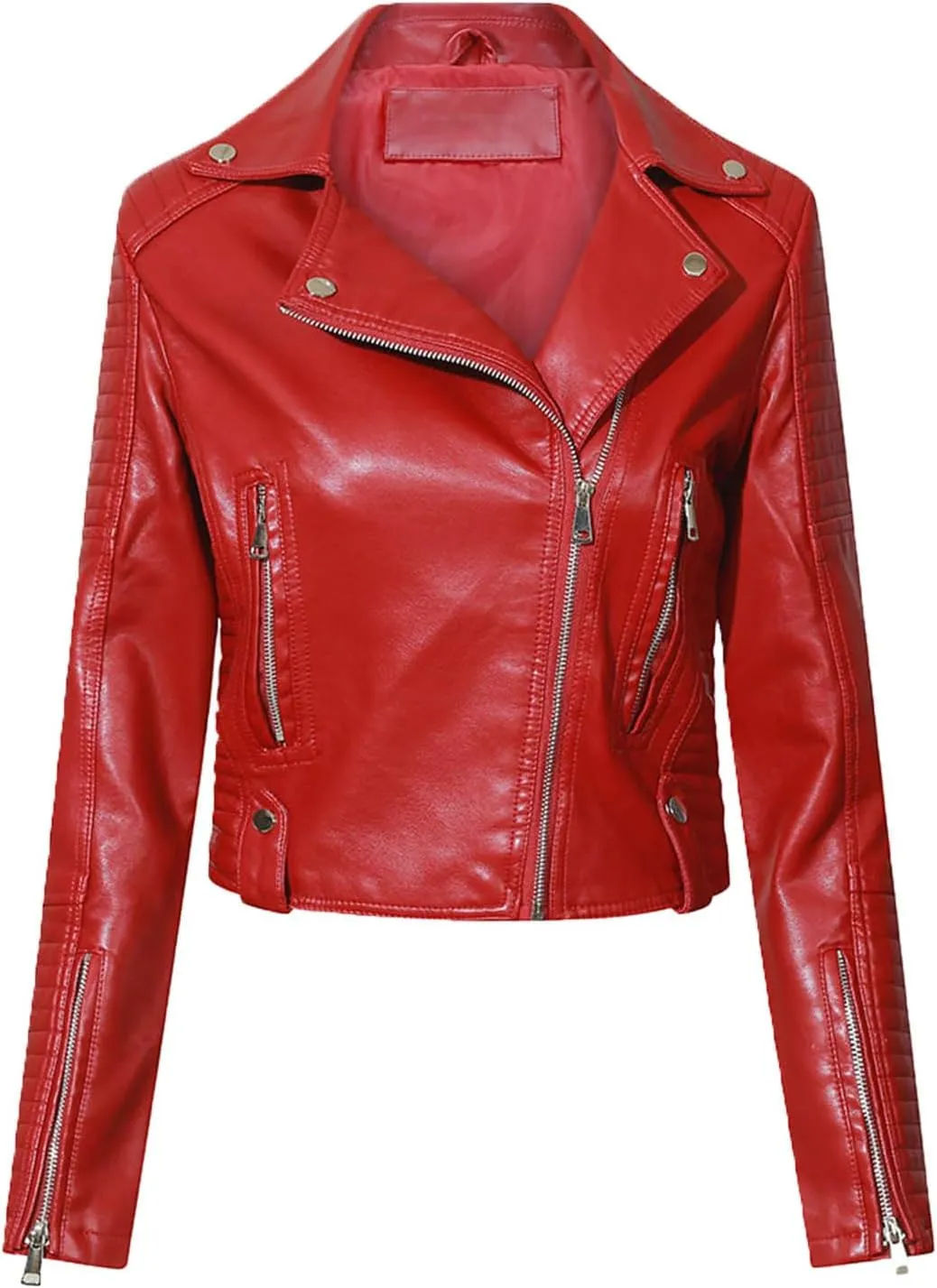 Zip Leather Jackets for Women Motorcycle Faux PU Moto Biker Outwear Coat Lapel Collar Motor Biker Short Coat Jacket
