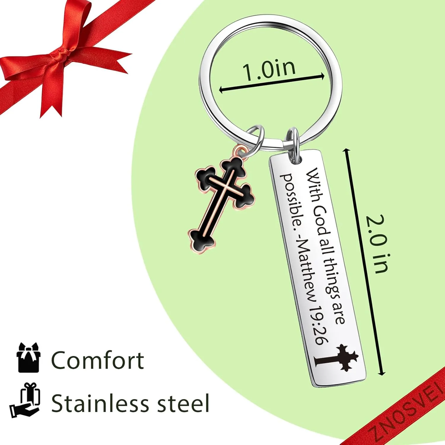 ZNOSVEI Scripture Quotes Keychain Spiritual Jewelry Bible Keychain Cross Charm Jewelry Religious Keychain
