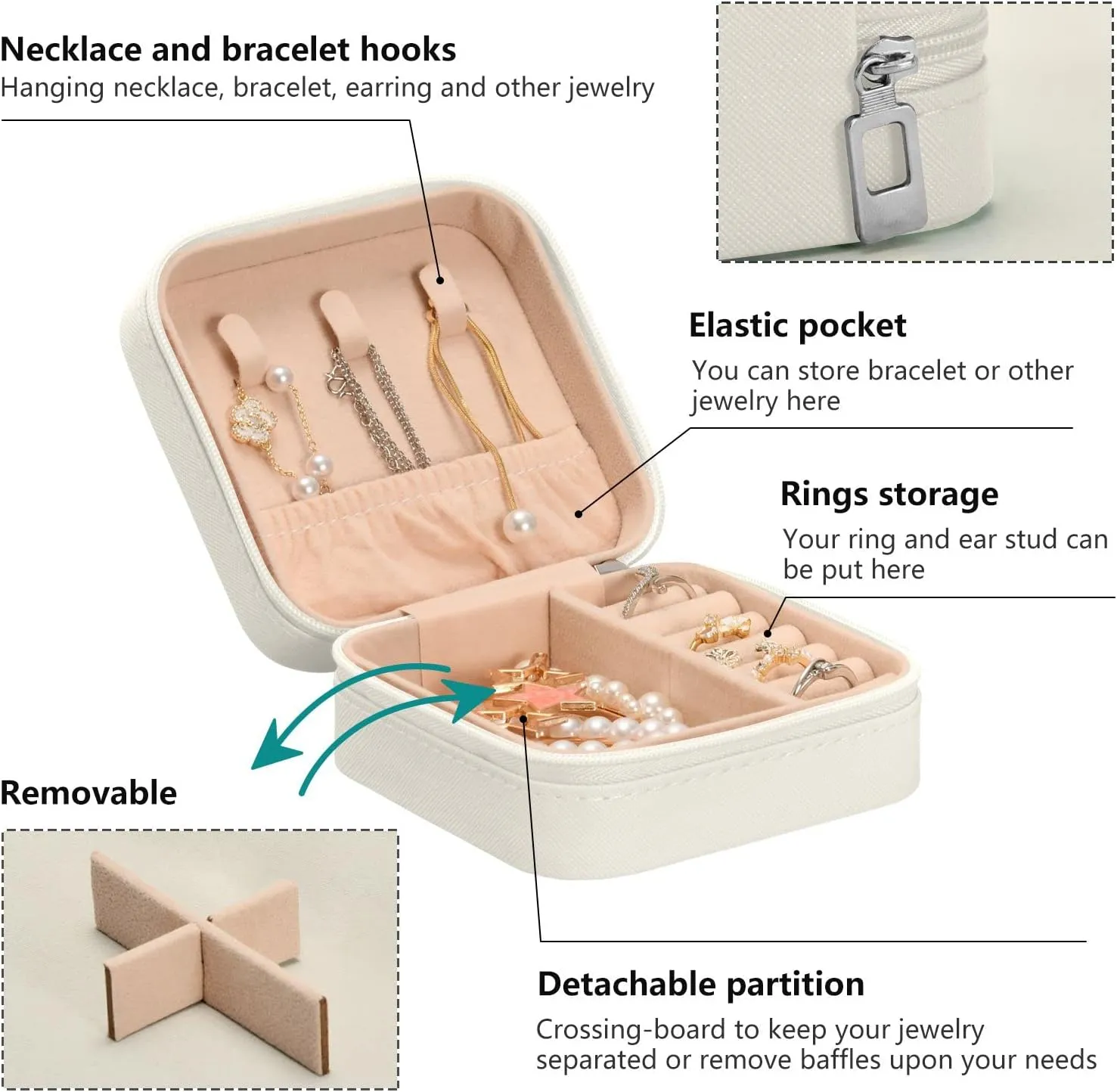 ZZKKO Hippopotamus Floral Small Jewelry Box Travel Jewelry Case Leather Jewelry Travel Organizer Mini Portable Storage Boxes for Womens Rings Necklaces Gifts White